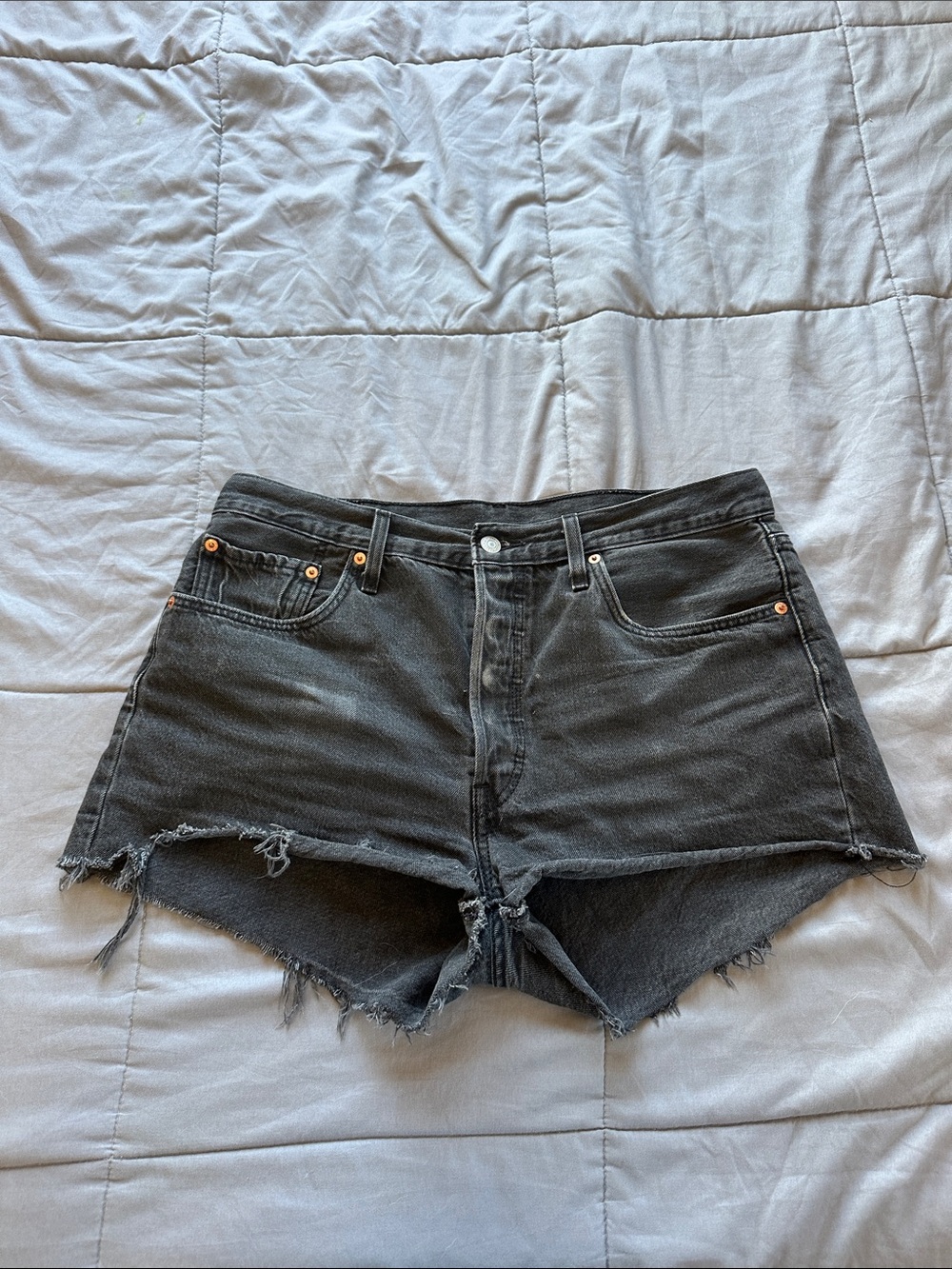 Levi 501 High-Rise Distressed Black Denim Shorts